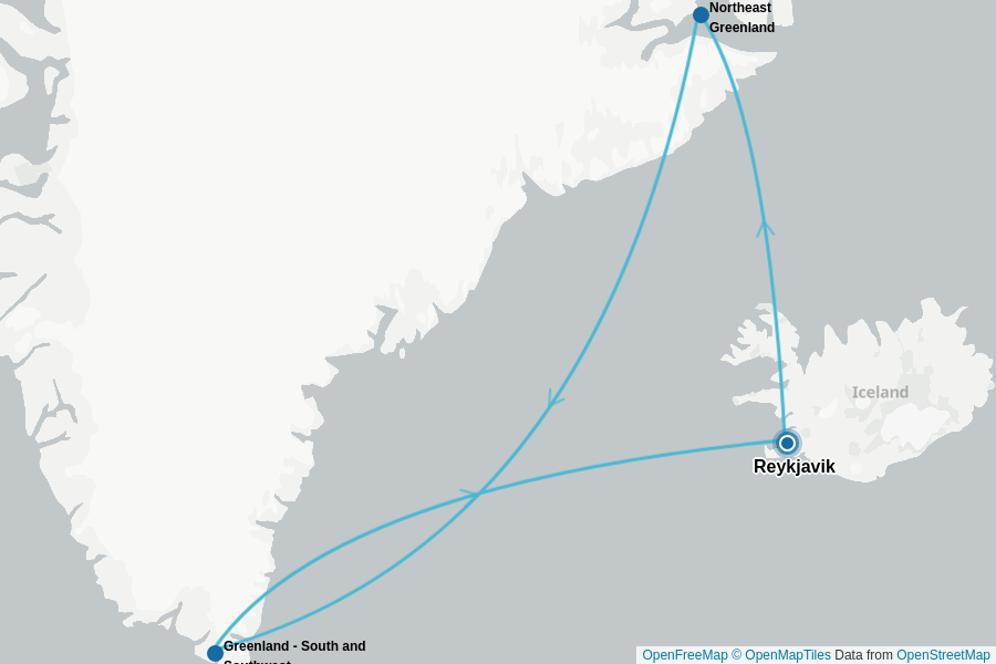 Itinerary Map image for  East Greenland, Scoresby Sund, Long Hikes + undefined