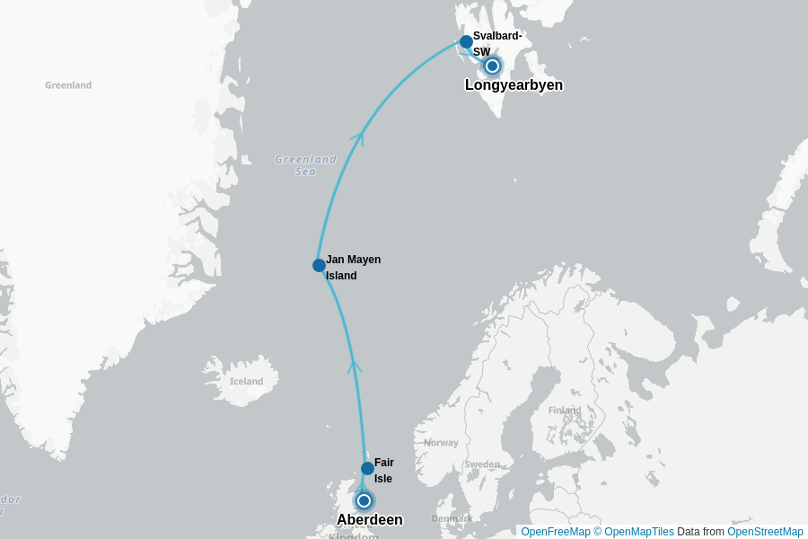 Itinerary Map image for Arktischer Ozean – Fair Isle, Jan Mayen, Spitzbergen + undefined