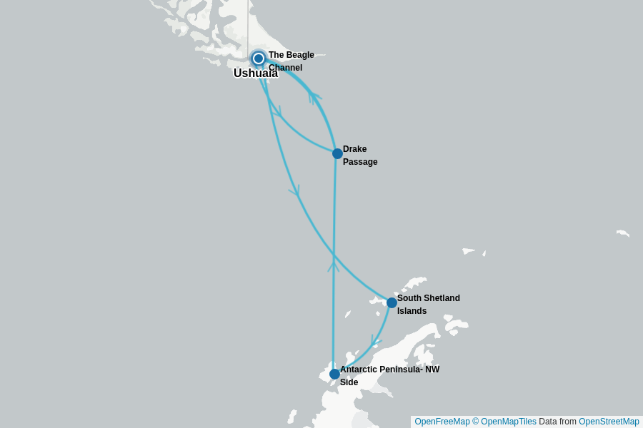 Itinerary Map image for Südliche Shetlandinseln und Antarktische Halbinsel + undefined