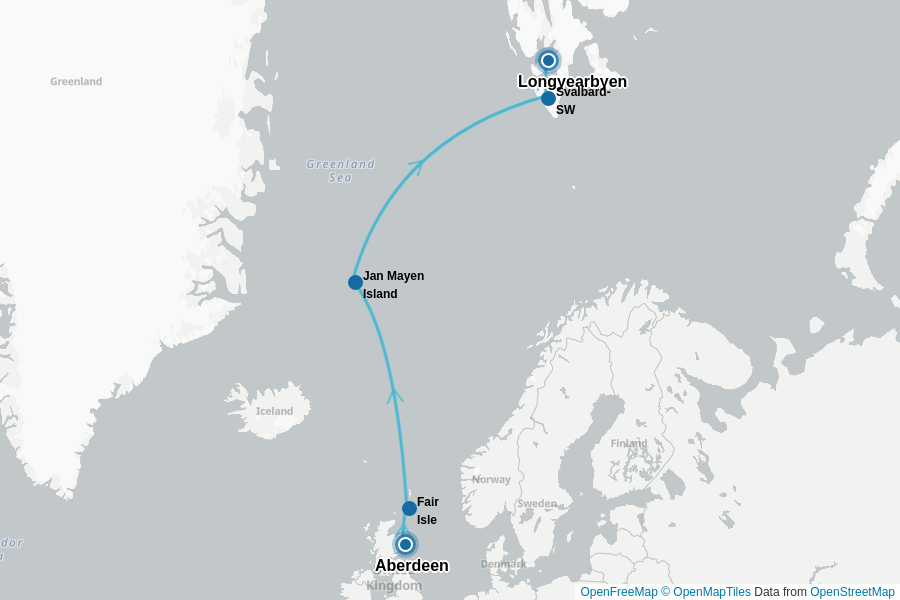 Itinerary Map image for Arctic Ocean - Fair Isle, Jan Mayen, Spitsbergen + undefined