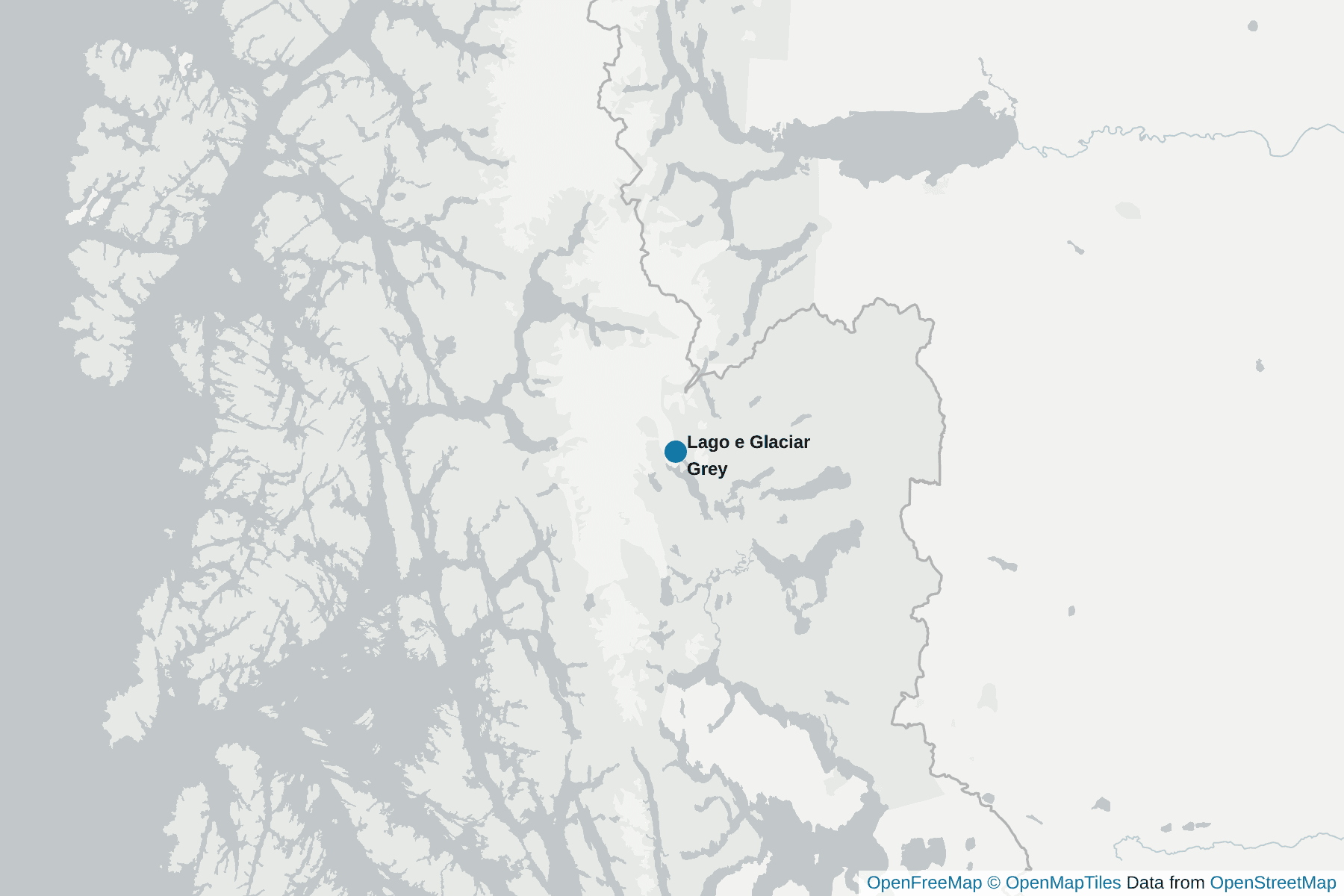 Mapa de Lago e Glaciar Grey